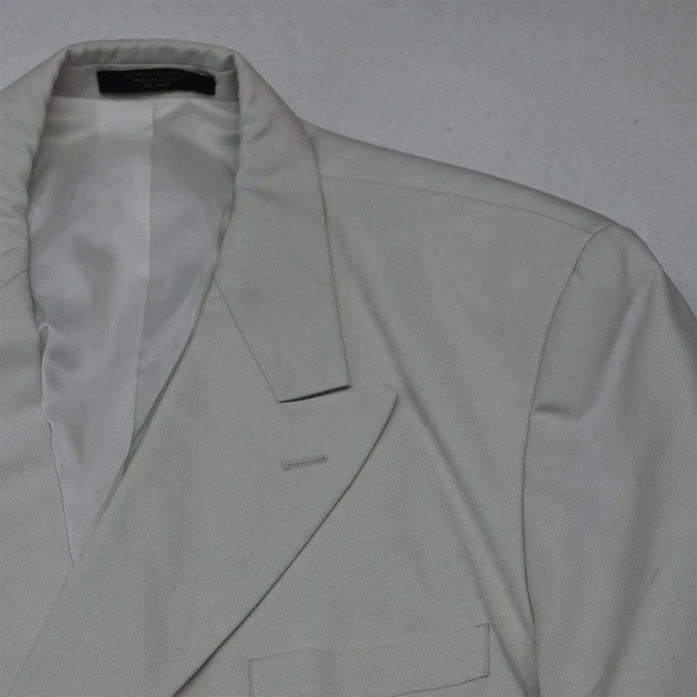 Vtg Y2K 2000s Boxy Double Breasted 46R 38x30 White Textured Jacket Pants Suit